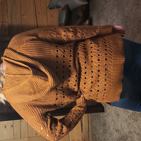Medium Rust color sweater with hood.  Worn 3x. Light an breezy. - Picture 2 of 3